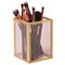 Glamlily Glass Makeup Brush Holder - Space-Saving Vanity Makeup Organizer - Vintage Brass Frame Brush Holder - Covered Glass Bathroom Organizer - 3.5 x 3.5 x 4.5 in, Pink, Brass